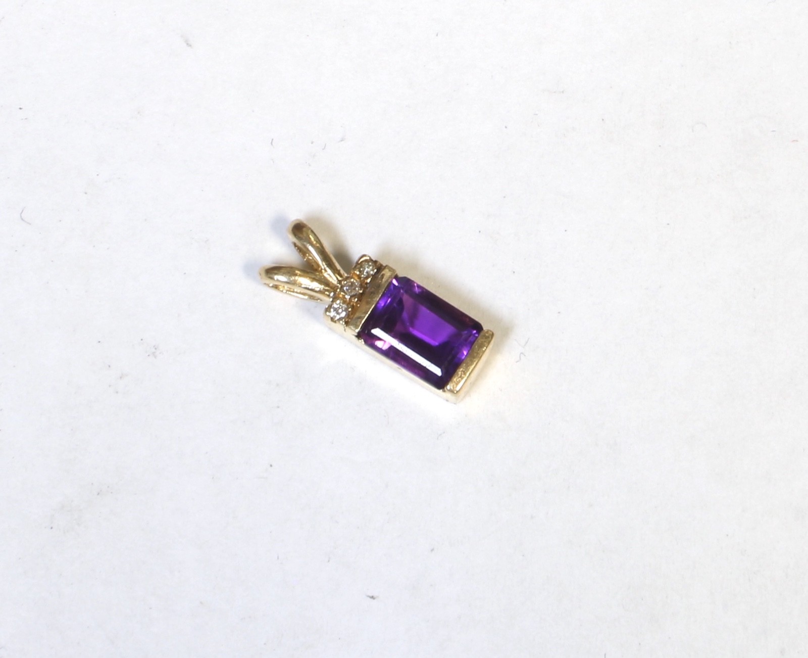 14K Solid Yellow Gold Small Amethyst Pendant 15x … - image 5