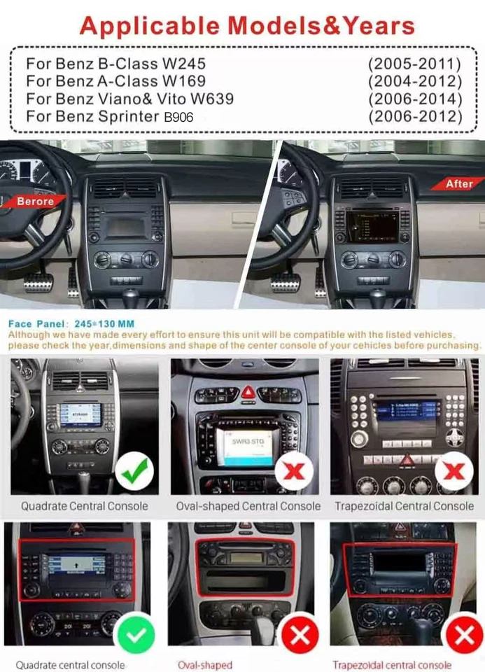 für Mercedes Benz Viano Vito 7" Autoradio CarPlay GPS Navigator +BT 4 Core 2+32G - Bild 2 von 4