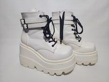 DEMONIA Shaker 52 White Technopagan Platform Side Zip Goth Boots Womens Size 7