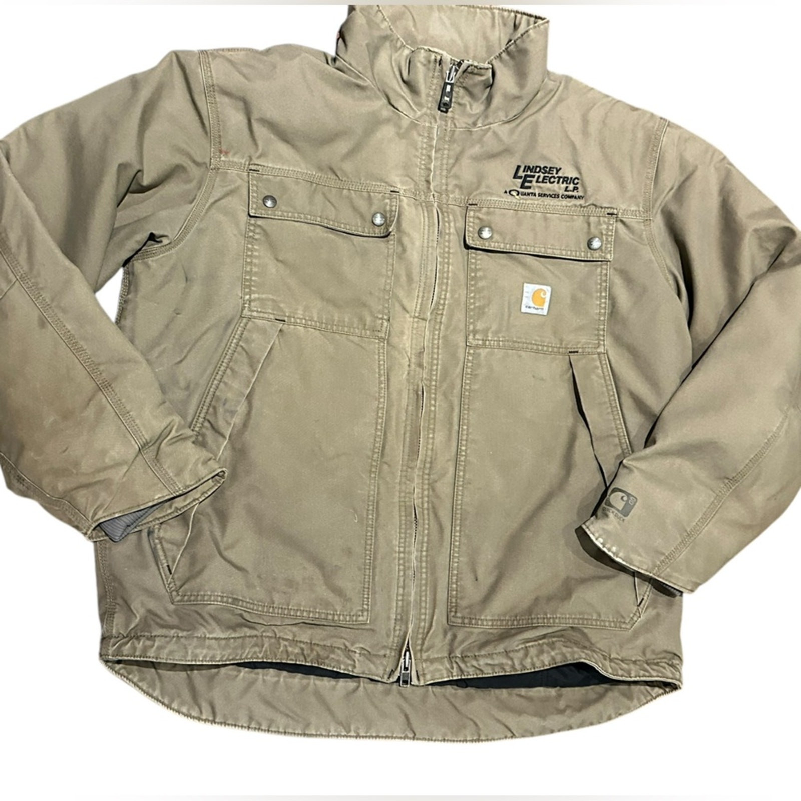 Carhartt Thinsulate Mens XL Heavyweight Duck Cloth Coat Chest Logo in Khaki