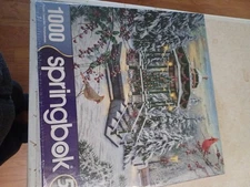 Springbok 1000 Piece Jigsaw Puzzle Holiday Gazebo Christmas Tree Cardinals