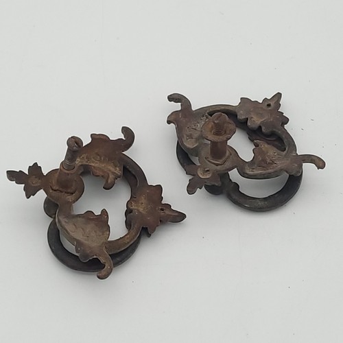 Vtg Antique Drop Ring Pull Drawer Door Dresser Handle Arc Salvage Hardware Pair - 第 4/10 張圖片