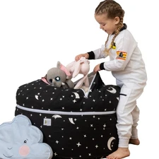 Stuffed Animal Storage Bean Bag Chair | 2 Sizes in 1 | 100% Cotton Washable K...