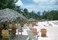 Nassau Bahamas Paradise Beach Chairs Tiki Hut 1957 Red Border Kodachrome Slide