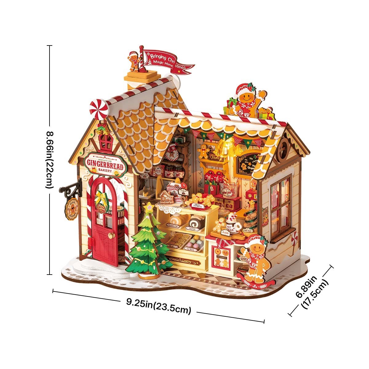 Rolife Wooden Miniature DollHouse 3D Puzzle Christmas Gingerbread LED Xmas Gifts