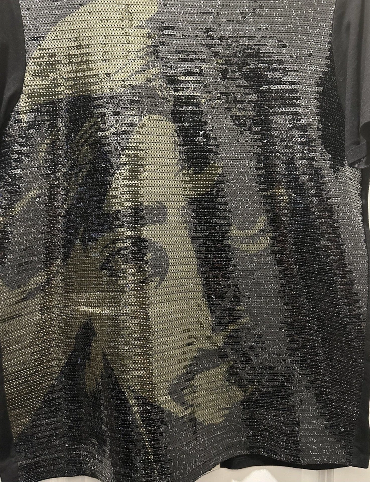 CAMISETA ELVIS JESUS TUPAC Reversible - Color Grande Lentejuelas Negras y Doradas ¡RARA! Foto 2 de 4