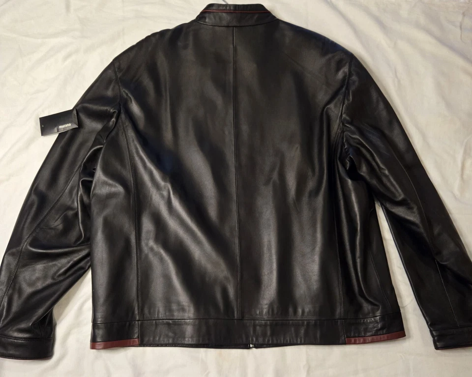 Chaqueta de cuero suave de piel de cordero con acento rojo negro de Murano talla XL NUEVA SIN ETIQUETAS Foto 2 de 4