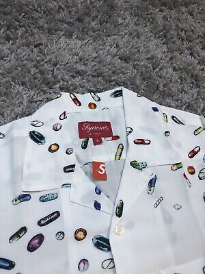 SS17 Supreme Pills Rayon Button Up Shirt White Small NEW W TAGS 2017 RARE