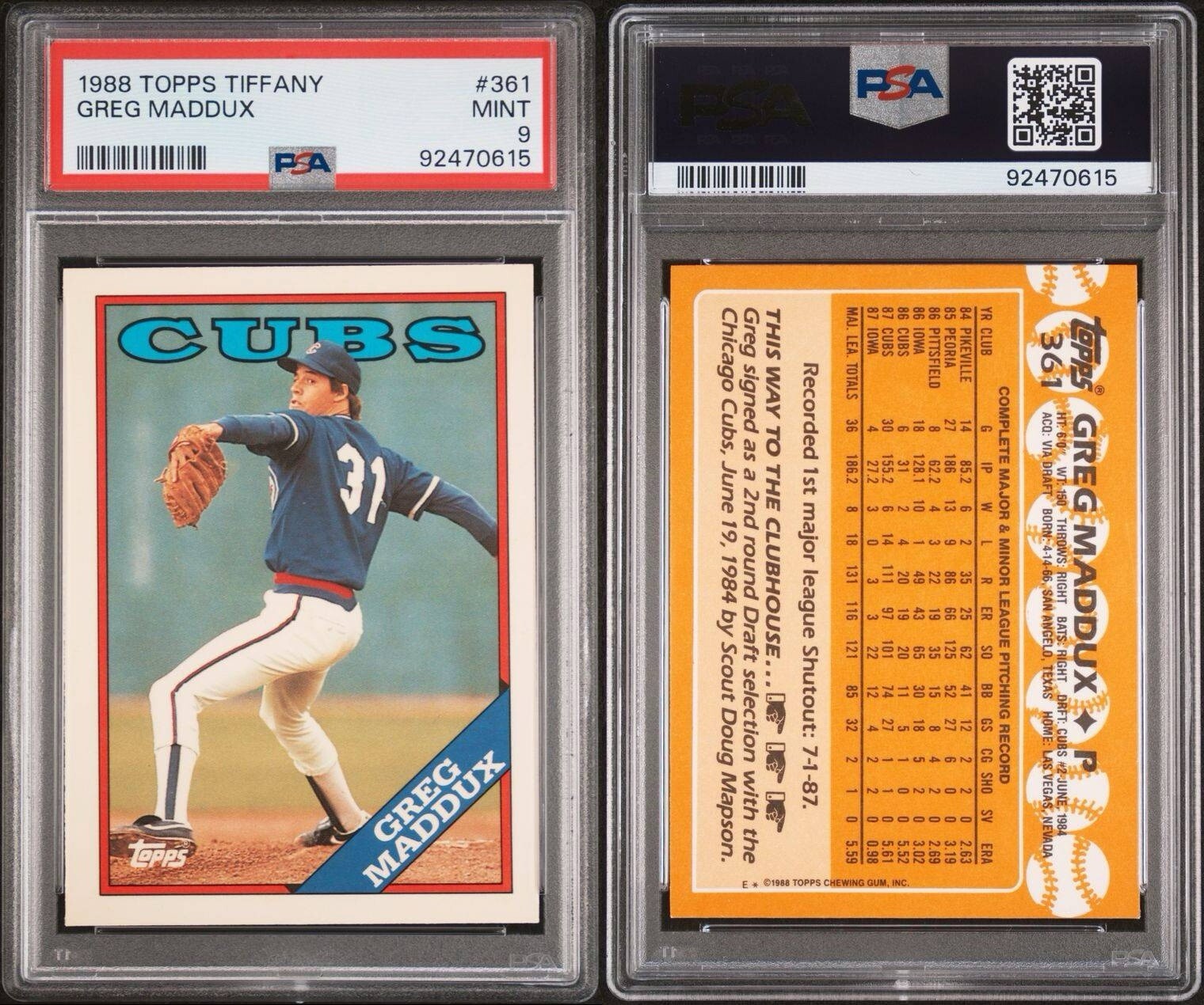 1988 Topps Tiffany #361 GREG MADDUX Chicago Cubs HOF (PSA 9) *FRESHLY GRADED*