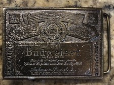 Vtg Budweiser Beer Label Belt Buckle Wyoming Studio Art Works