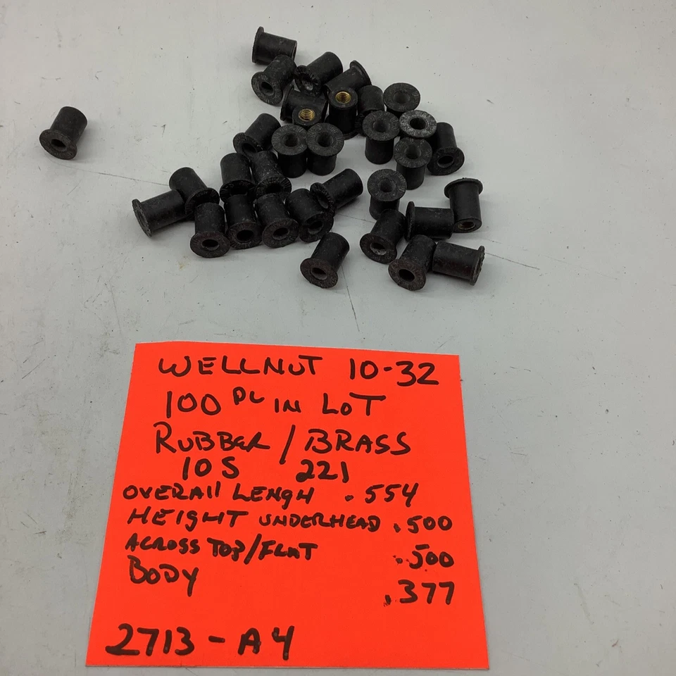 Well Nut 10/32, PHC, Rubber/Brass, S10, 100pc In Lot(2713- A4