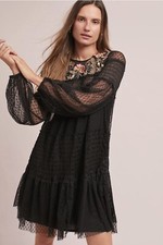 Maeve Anthropologie Womens Black Samara Mesh Floral Tunic Dress Size XS