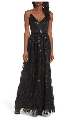 ELIZA J SEQUIN EMBROIDERED MESH EVENING 