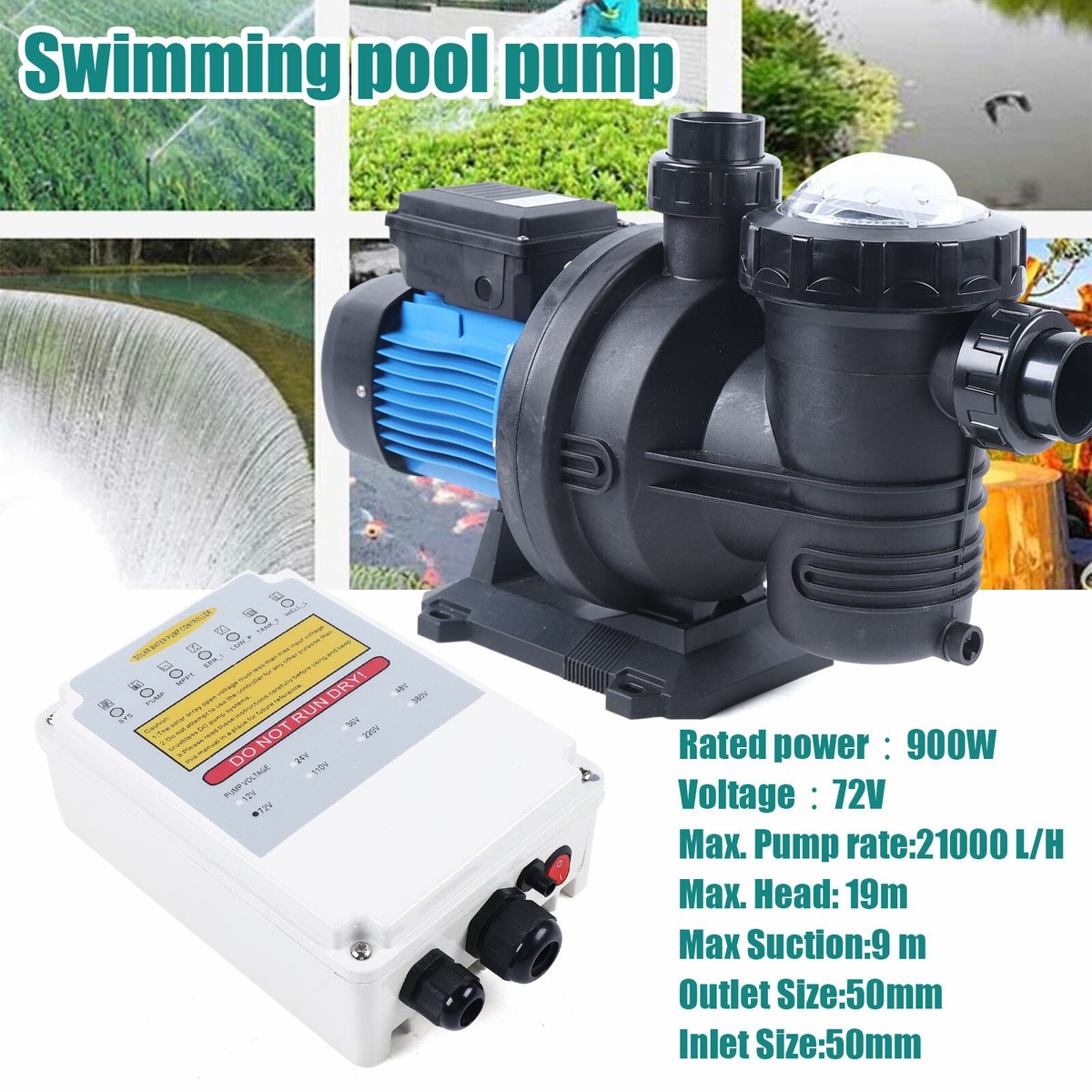 Solar Pool Pump 900W 72V Swimming Pool Water Pump 62ft 92GPM w/ MPPT  Controller | eBay
