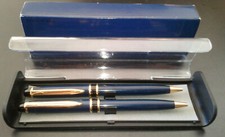 Gift Set Navy Blue Pens in Original Hard Plastic Case Vintage Set of Two 2 
