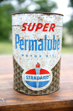 VINTAGE STANDARD OIL PERMALUBE 1 QUART MOTOR OIL CAN METAL ADVERTISING GAS OIL