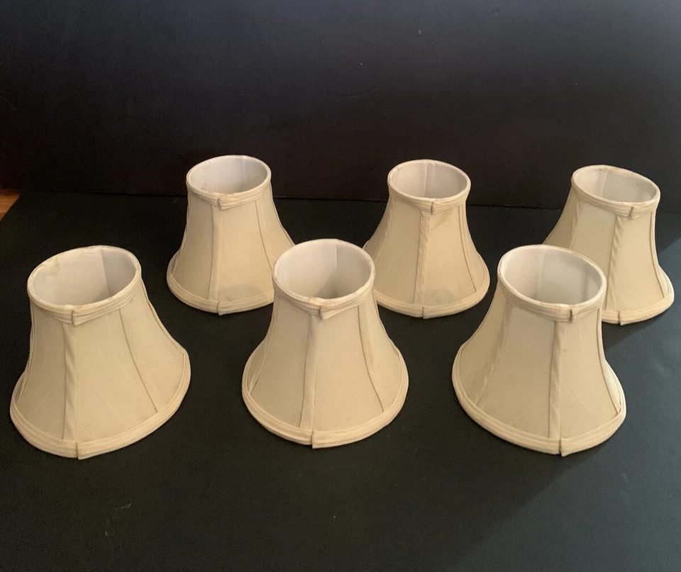 Elegant 5 1/4” Slanted Set of 6 Chandelier Dupioni Mini Lampshades Cream Ivory - Image 2 of 4