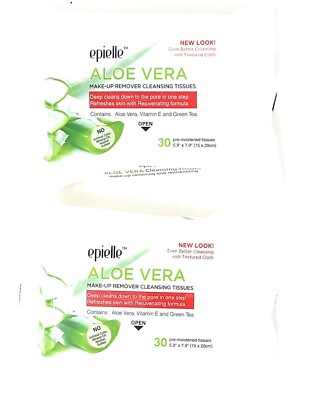 2 pks Makeup Remover Cleansing Tissues Aloe Vera Vitamin E Green Tea