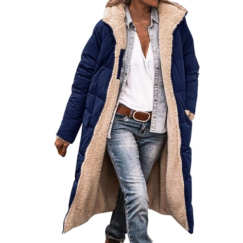 Women Winter Long Parka Quilted Knee Coat Hooded Ladies Warm Padded Jacket - Bild 44 von 45