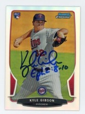 SIGNED BASEBALL CARD AUTO BOWMAN CHROME 2013 KYLE GIBSON REFRACTOR TWINS #28 RC