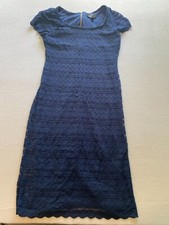 Ronni Nicole Lace Dress Womens Size 6 Navy Blue Round Neck Scalloped Hem Classic