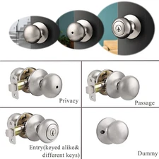 Probrico Brushed Nickel Privacy Passage Dummy Round Door Knob Entrance Lock Sets