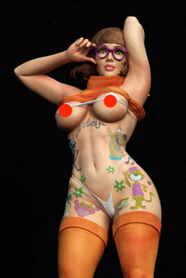 Velma mit Tattoo, Scooby Doo, sexy Pin Up, Figur, 3D Druck, Statue, UNBEMALT