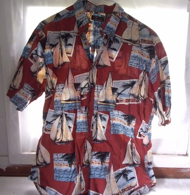 Cafe Luna Men's Tropical Shirt Sailboats Size Large 42/44 Short Sleeve