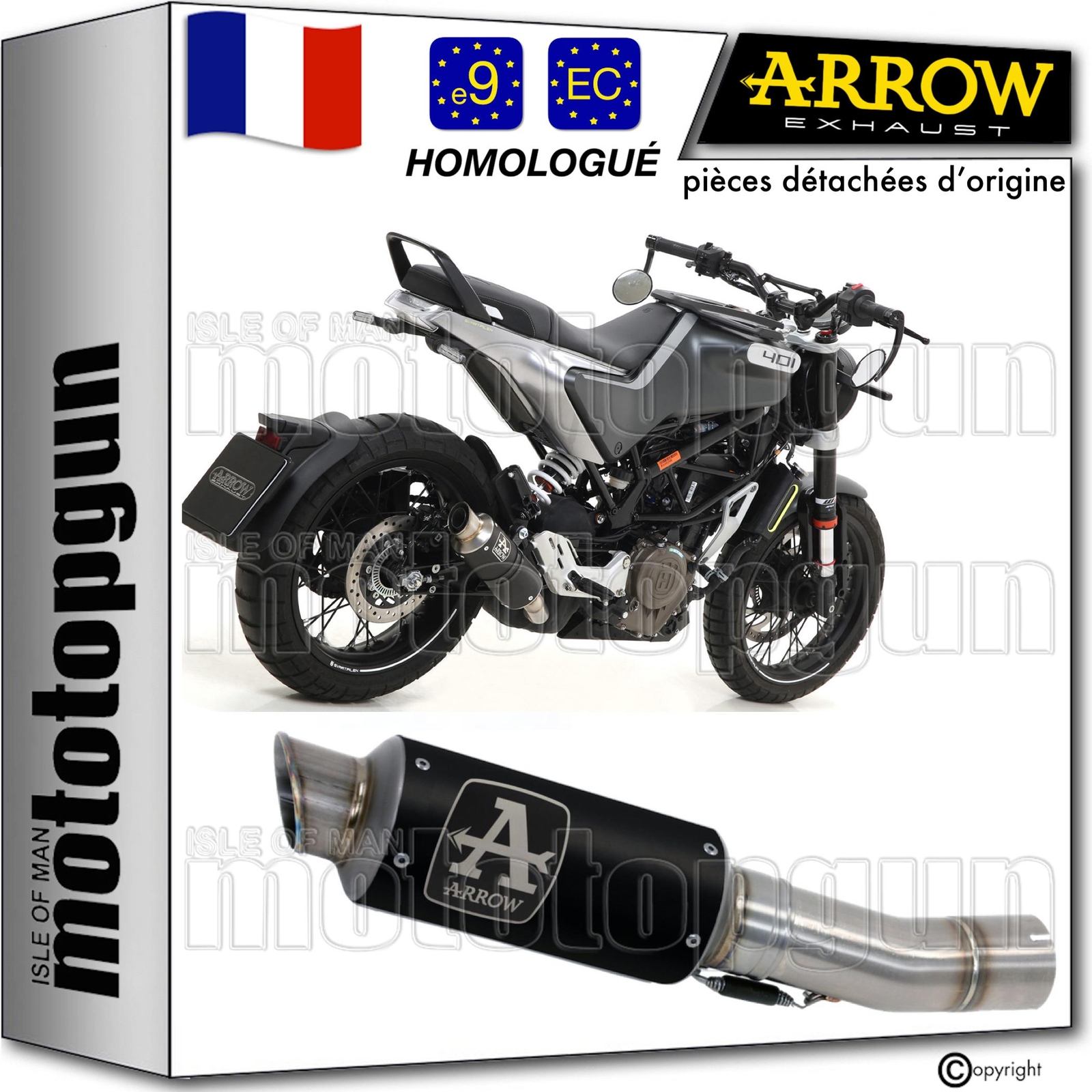 Pot d'échappement Arrow GP2 noir Husqvarna Svartpilen 401 2023 pour remplacer l'origine