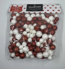 Bright Red and White Glitter Foam Ball Scatter, Vase or Bowl Fillers 1.87oz