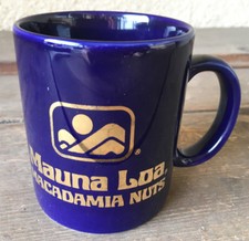 Coffee Mug Cup Mauna Loa Macadamia Nuts Hawaii Cobalt Blue Gold Hawaiiana Nut