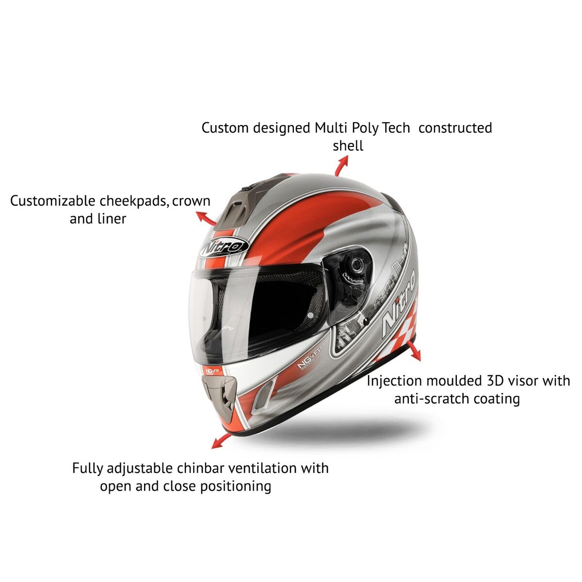 Motorbike Monaco Helmet, Nitro Full Face Crash Helmet Tinted Visor- Sizes S  L XL