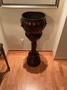 Antique Jardiniere Stand and Holder -Japanese, Bronze, Plant, Side Table