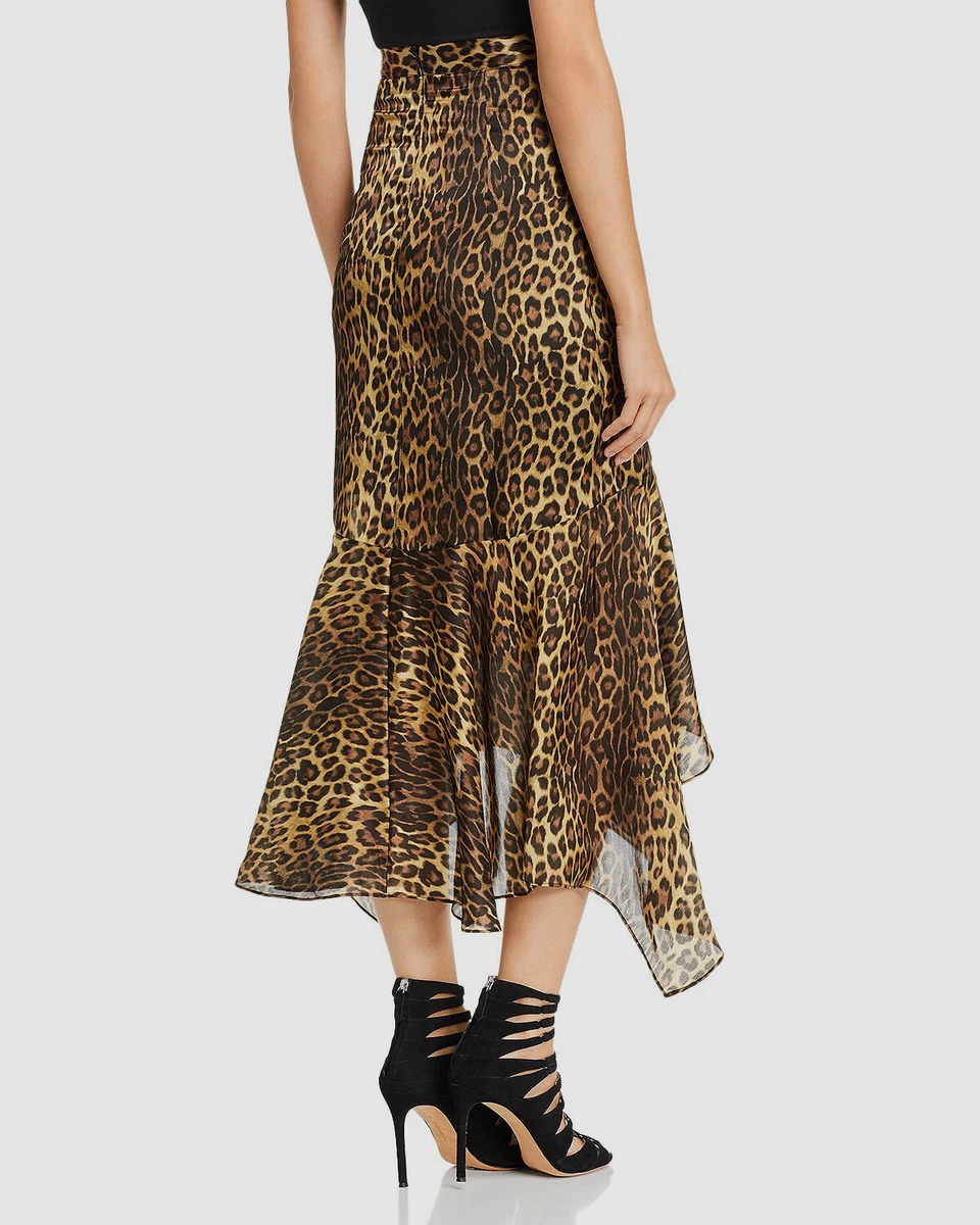 624 The Kooples Women s Brown Silk Leopard Print High Waist Midi