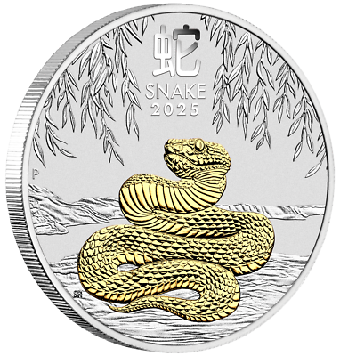 2025 Australia Lunar Year of the SNAKE GILDED 1oz Silver $1 Coin w