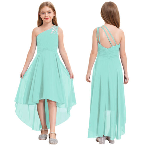Niños Niñas Vestido Formal Noche Brillante Vestido de Baile Dobladillo Alto-Bajo Solero Fiesta - Imagen 34 de 79