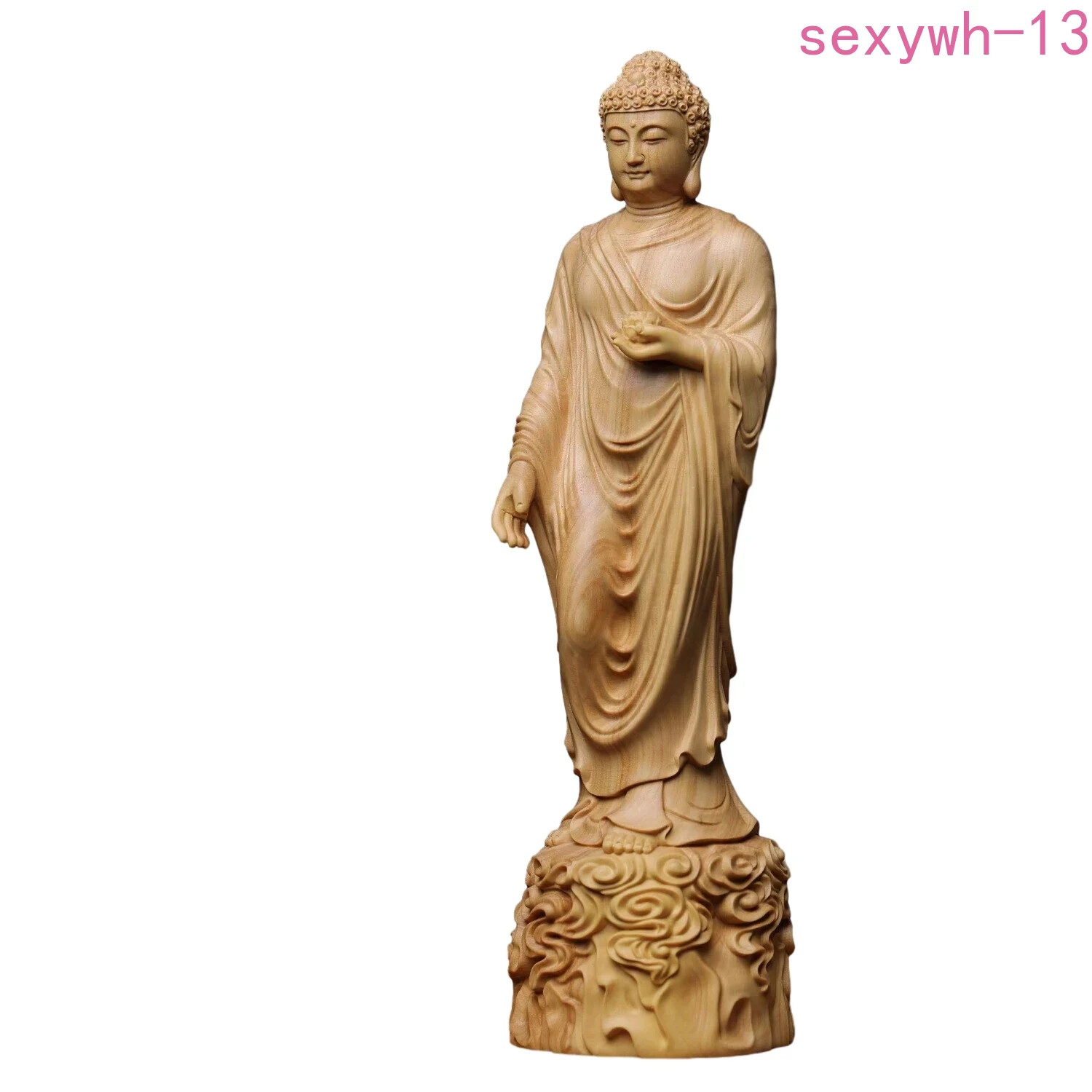 Solid Wood Carved Amitabha Buddha Statue Handmade Decor Sculpture Craft