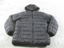 Lands End Jacket Youth XL 14-16 Black Reversible Hooded Fleece Puffer Coat