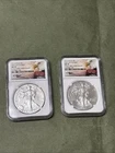 Lot of 2 MS70 American Silver Eagles .999 Silver NGC Graded Coins