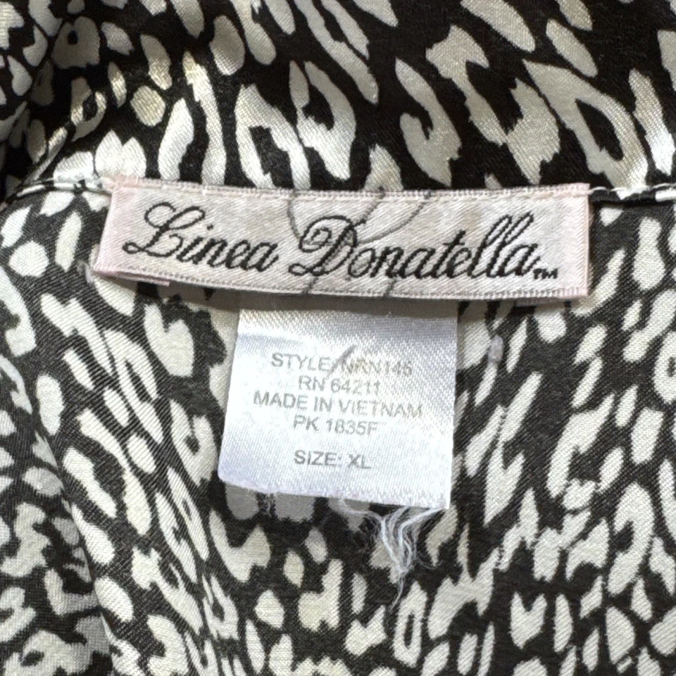 Linea Donatella Black White Animal Print Pajama Lounge Set Button Down Silky XL - Image 2 of 4