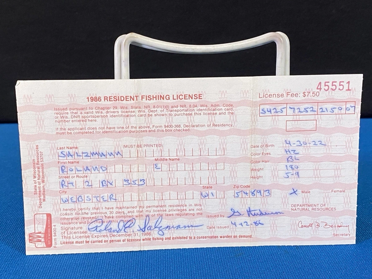 🎣 Vieux Permis De Pêche Caroline Du Nord 1984 - Vintage USA - Collection