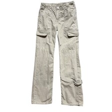 Zara Mens Khaki Tan Cargo Utility Pants Straight Leg Cinch Waist Size 25x29