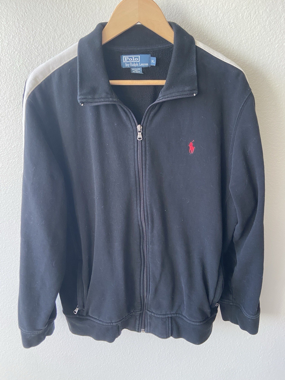 Polo Ralph Lauren Giacca Uomo XL Nero Bianco Full Zip Pista Atletica Rosso Pony