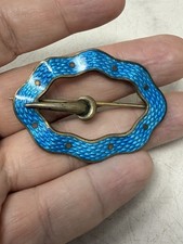 Antique Sterling Guilloche Enamel Sash Pin Blue Victorian Brooch