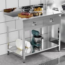 Heavy Duty Metal Prep  Work Table with Undershelf and Drawers for Kitchen New
