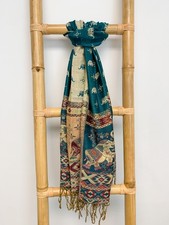 Dark Green and Gold Elephant Scarf Shawl Wrap Festival Handmade in Thailand