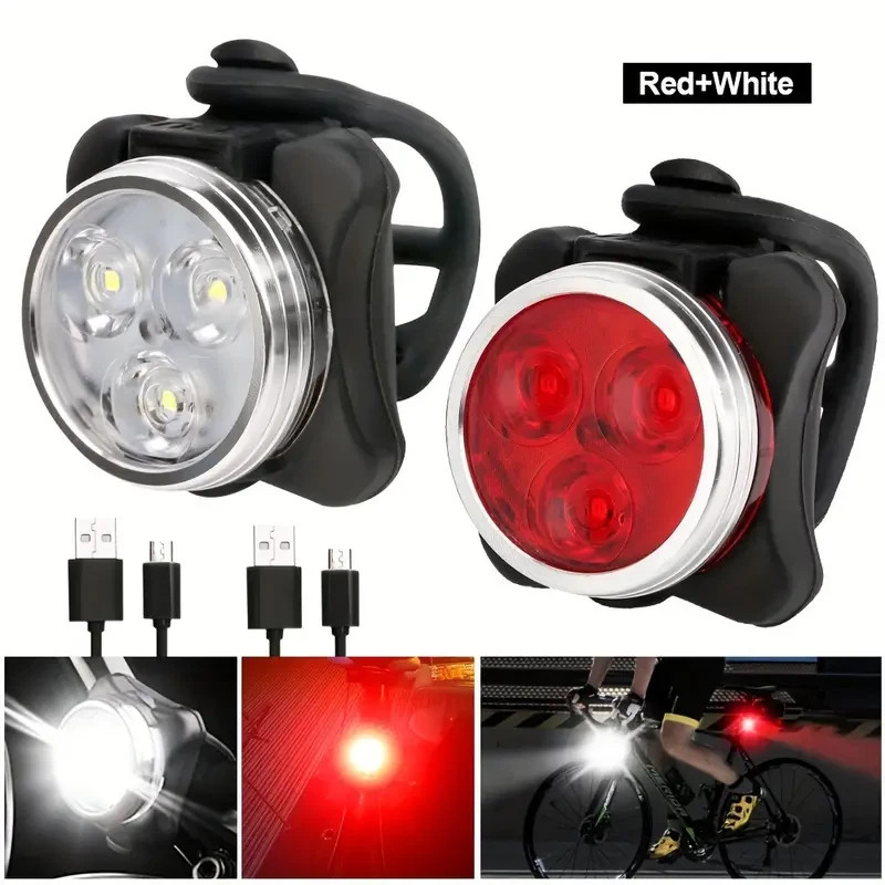 4Set USB Rechargeable LED MTB Bicycle Light Racing Bike Front Headlight RearLamp