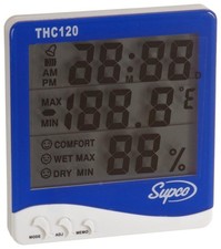 Supco THC120 Triple Display Indoor Digital Thermo-Hygrometer w/ Clock