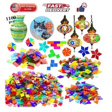 1100 Pcs Mosaic Tiles, Glass Mosaic Tiles for Crafts Bulk, Stained Mosaic Gla...