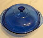 Vintage Pyrex #024-S Cobalt Blue Ribbed Glass 2 Qt Casserole Dish Handle W/ Lid